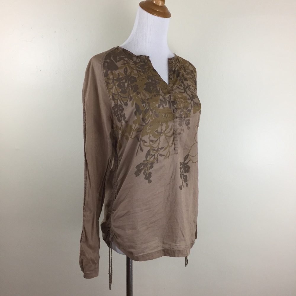 JNBY Drawstring Sides Ruched Sleeve V Neck Shirt